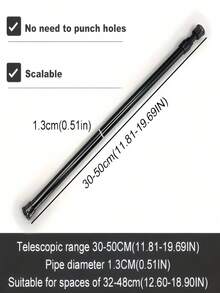 Adjustable Metal Tension Rod For Indoor/Outdoor Use, Closet, Garment Rack, Curtain, Shower Curtain, Window - Suitable For Bedroom, Living Room Home Decor - Black - View 15