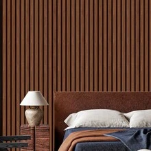 Adhesive Wallpaper With Ribbed Wood Pattern, Dark Brown, Thin Strips - Multicolored 30 - View 9