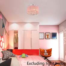 Modern Crystal Chandelier With Circular Pink Lampshade Embedded Ceiling Light, Bedroom Crystal Chandelier, Dining Room Kitchen Island Bedroom Chandelier E14 Lamp Holder (Excluding Light Bulb) - 粉色 - 查看 3