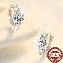 1 par de pendientes de tuerca de plata de ley 925 hipoalergénicos, no destiñen, de moda, elegantes, vintage, minimalistas, elegantes, delicados, versátiles, con circonita cúbica brillante de diseño geométrico redondo, adecuados para uso diario, festivales y como regalo - Un par de pendientes de cielo estrellado bañados en plata S925 - Ver 4