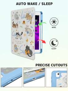 1pc Dual-Sided High-Definition Cartoon Cat Printed Tablet Protective Case, Suitable For IPad 10/9/11 2025, Transparent Acrylic Back Cover, 2026 New Version, Auto Wake/Sleep, Multi-Angle Stand With Pen Slot, Essential For Office & Study, Non-Magnetic Protective Case, 2026 New Year Gift