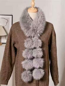 仿狐狸毛围巾，韩式百搭毛球仿毛皮围巾，双面保暖防风毛领围脖