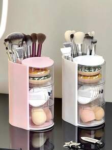 1 Set Girls' Hair Accessory Organizer Rack, With Brush Holder & Rotatable Makeup Brush Holder, Suitable For Necklaces, Earrings, Bracelets, Rings, Makeup Brushes, Hair Clips And Hair Accessories (Pink, 3-Tier) - Pink - View 10