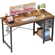 Sweetcrispy Computer Desk With 2 Fabric Drawers, 2 Sizes Gaming Writing Study Table With Storage Shelves And Telephone Hook, Wood Table With X-Shaped Structure For Home Office Bedroom PC Desk - màu nâu - Xem 4