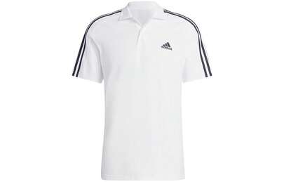  Áo polo nam tay ngắn thêu logo Adidas, màu trắng.