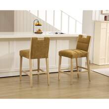 Chairus Bar Stools Set Of 2 Kitchen Counter Stool In Chenille Upholstered Breakfast Bar Chairs With Wooden Legs - Yellow - View 7