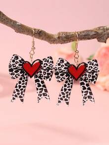 1 Pair Acrylic Heart, Leopard Print And Red Lip Pattern Earrings, Sweet Style, Suitable For Women To Wear At Parties, Also Can Be Used As Holiday Gifts - Multicolor a - View 12