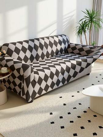 1 Stück Stretch Sofabezug, modernes Schachbrettmuster, staub- und schmutzabweisend, geeignet für Zuhause, Klassenzimmer, Hotel, ganzjährig verwendbar