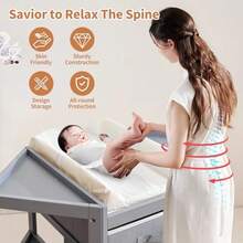 Cambiador de esquina para bebé con cajón de almacenamiento, cambiador con cambiador, cesto para ropa, organizador moderno de madera para bebés y niños pequeños. - Gris - Ver 3