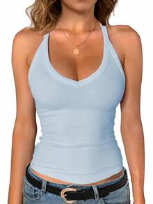 IGENJUN Workout Tops Women Racerback Basic Summer 2024 Camisole Ribbed Sleeveless - Màu xanh bụi bặm - Xem 6