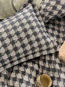 Gray & Light Green Houndstooth Pattern Soft & Comfortable Bedding Set, Includes 1 Duvet Cover, 1 Fitted Sheet, 2 Pillowcases, No Filling, Suitable For Bedroom, Dorm, Home Use, Available In Multiple Sizes For Twin, Full, Queen - Multicolor - View 6