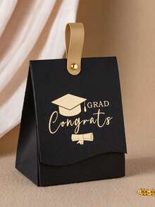 2/10/30 piezas Caja de regalo con gorra de graduación de lámina, bolsas de fiesta de graduación con asa de cuero, caja de dulces decorativa de temporada de graduación, medalla de graduación 2025, negro - Negro - Ver 12