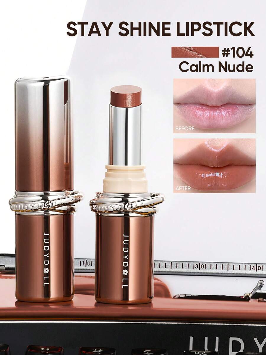 JUDYDOLL STAY SHINE LIPSTICK, Hydrating Lip Gloss, Non-Stick, Limited Edition For New Year - 104 Khỏa thân tĩnh lặng - Xem 1