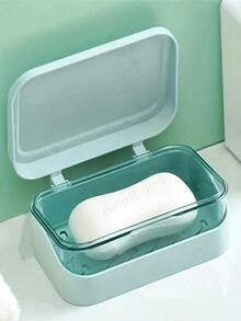 Plato de jabón rectangular de plástico con tapa, caja de jabón portátil, plato de jabón de drenaje para baño, accesorios de baño, decoración del hogar, decoración de otoño, decoración de vuelta al colegio - Multicolor - Ver 2