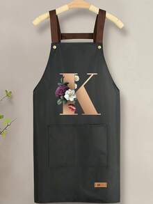 可调节肩带围裙,带实用口袋,可定制花卉和字母 A-Z 印花,男女通用,耐用围兜式肩带,颈部和腰部系带均可调节,大口袋,可水洗,防污,适用于厨房、美发师、园艺、厨师、美容学校、婚礼、派对等场合 - 优雅背景 - 彩色 - 查看 22