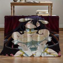 Overlord Character Albedo Black Hair Yellow Eye Corner Decoration Luxurious Flannel Printed Blanket, Lightweight And Easy-To-Use Anti-Wrinkle Design, Durable And Warm Bedroom Essential, Creative Gift For Relatives And Friends, Perfect Choice For Holidays, Easter, Mother's Day, Father's Day - Multicolor - View 1