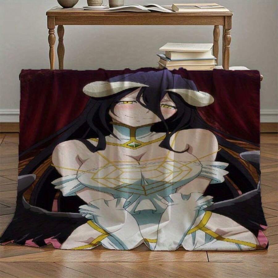 Overlord Character Albedo Black Hair Yellow Eye Corner Decoration Luxurious Flannel Printed Blanket, Lightweight And Easy-To-Use Anti-Wrinkle Design, Durable And Warm Bedroom Essential, Creative Gift For Relatives And Friends, Perfect Choice For Holidays, Easter, Mother's Day, Father's Day - Multicolor - View 1