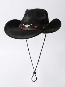 1pc Unisex Handmade Painted Star Pattern Ombre Windproof Rope Wide Brim Hat, Fashion New Faux Leather Band Western Cowboy Hat, Versatile Casual Fedora, Suitable For Daily Wear, Parties, Western Themed Events, Gatherings, Cosplay, Graduation, Masquerade, Festivals, Birthdays, Concerts - Top Hat - View 5