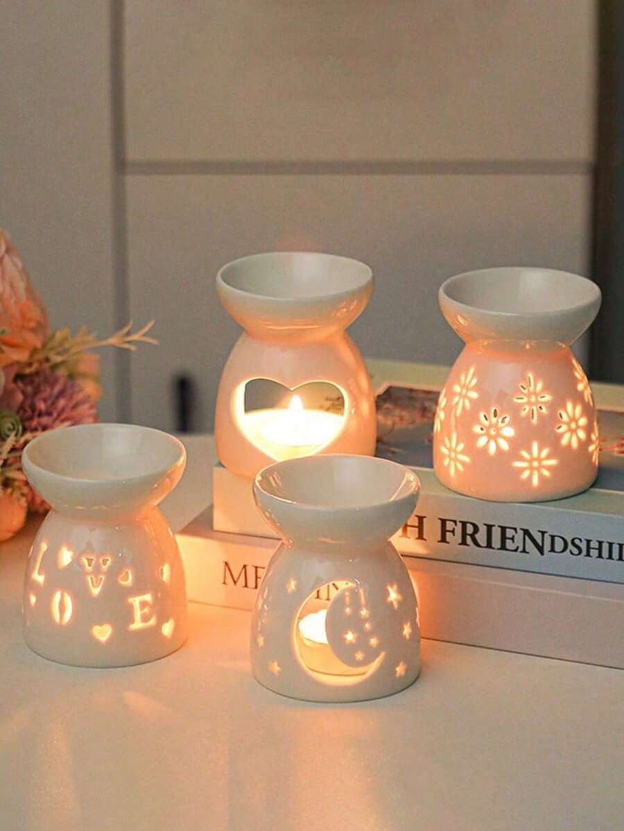 Ceramic Tea Candle Holder, Hollow Incense Burner, Essential Oil Diffuser, Wax Melter, Aroma Diffuser, Multi-Functional Tea Candle Holder, Creative Home Decor Craft, Home Decor, Warm Birthday/Valentine's Day Gift - Multicolor - View 1
