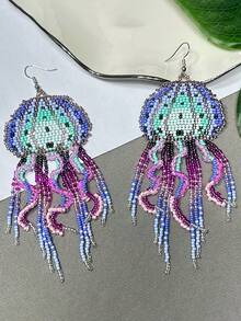 Jellyfish Beaded Earrings Bohemian Seed Bead Drop Earrings Fashion Women's Jewelry Handmade Glass Beads Light Luxury Beaded Accessories Ocean Animal Beaded Ear Hooks Suitable For Daily Beach Vacations Music Festival Earrings - Màu tím - Xem 5