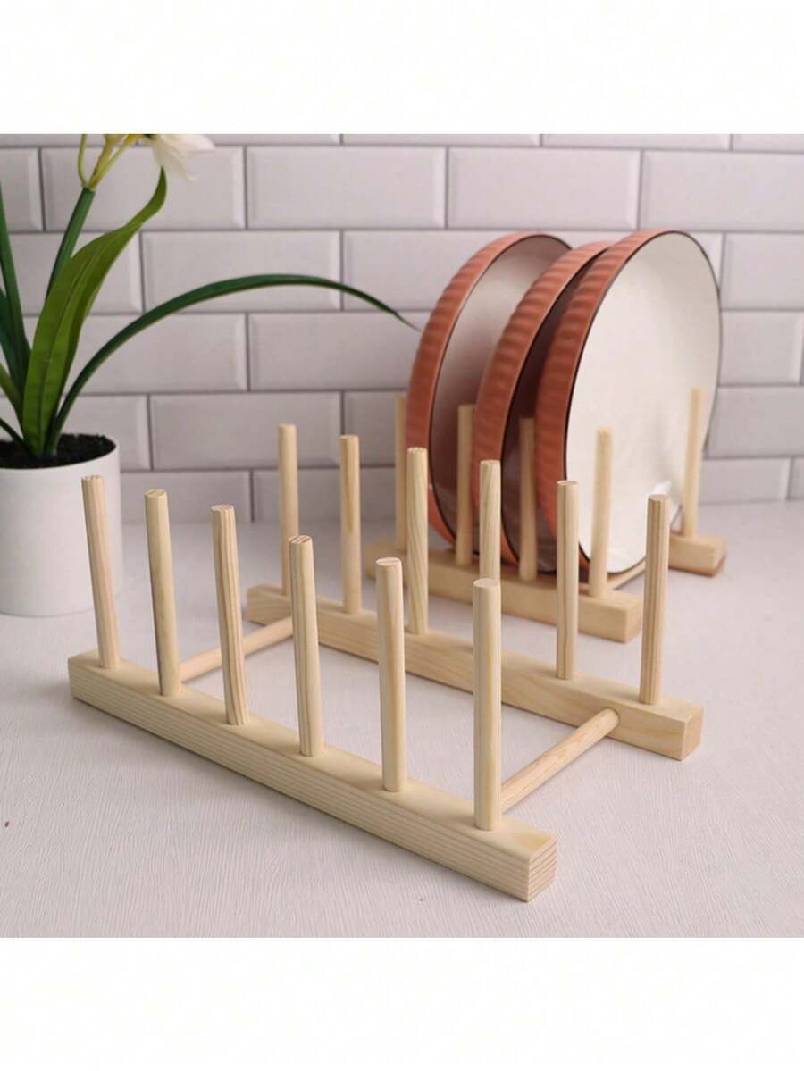 8 Grid Capacity Tableware Rack, Wooden Drainage Board, Dry Drainage Device, Storage Rack, Vertical Cabinet Tableware/Plates/Bowls/Cup Organizer - Apricot - View 1