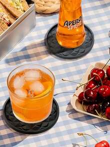 6个加厚纯色简约个性化硅胶圆形杯垫，带收纳架，耐热防滑，适用于厨房、餐桌、咖啡馆、野餐、节日派对、生日派对、聚会等场合。 - 彩色 - 查看 6