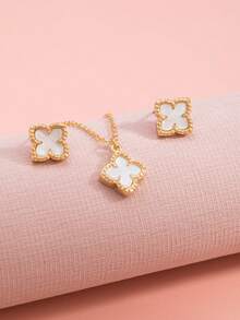 1 Set 4-Leaf Clover Jewelry Set, Elegant Luxury Charm Necklace & Bracelet, Lucky Clover Accessories, Gift For Friends - Set - View 7