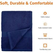 Basics 6 Piece Oversized Fade resistant Towel set, 100% Cotton towels for bathroom, soft and absorbent, 2 Bath Towels, 2 Hand Towels and 2 Washcloths bathroom towel set, White - Azul marino - Ver 7