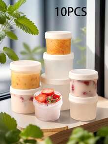 1/10pcs Small Food Containers, Reusable With Screw Lid - Plastic Freezer Storage Jars Suitable For Juice Pudding Cups, Ice Cream Bowls. Perfect For Preserving Jelly Desserts, Salads, Jams, Butter, Soups And Leftovers|Perfect Bento Box - Multicolor - View 10