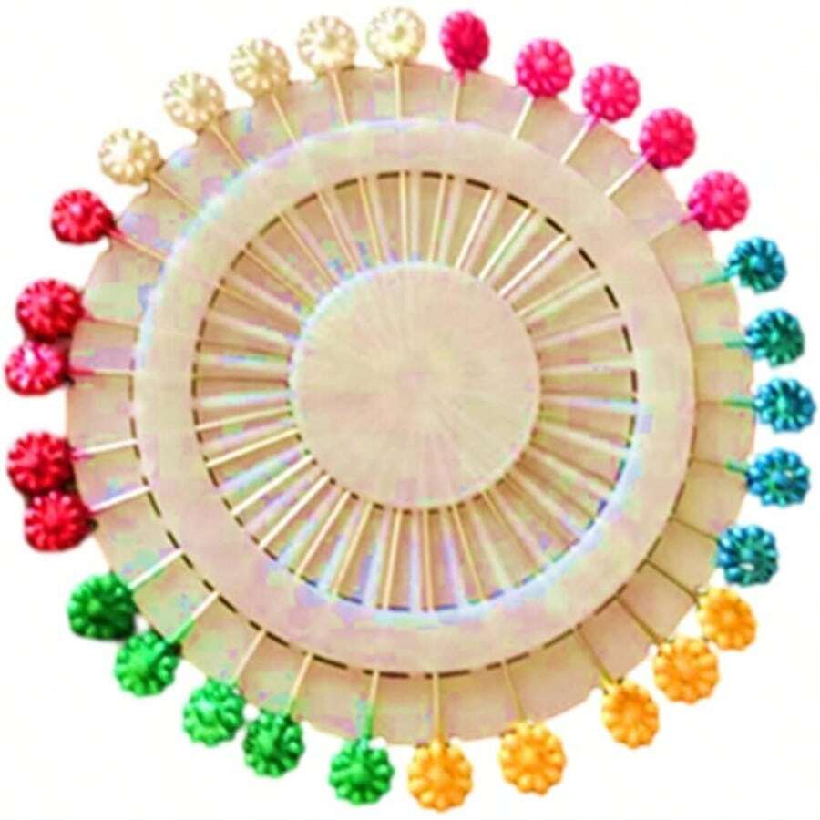 Alfileres de Coser Largos, Alfileres de Coser con Cabezas de Colores Alfileres Rectos Coloridos Alfileres de Costura de Cabeza Plana Alfileres de Tela Decorativos con Cabezas de Colores, - Flor de ciruelo - Ver 1