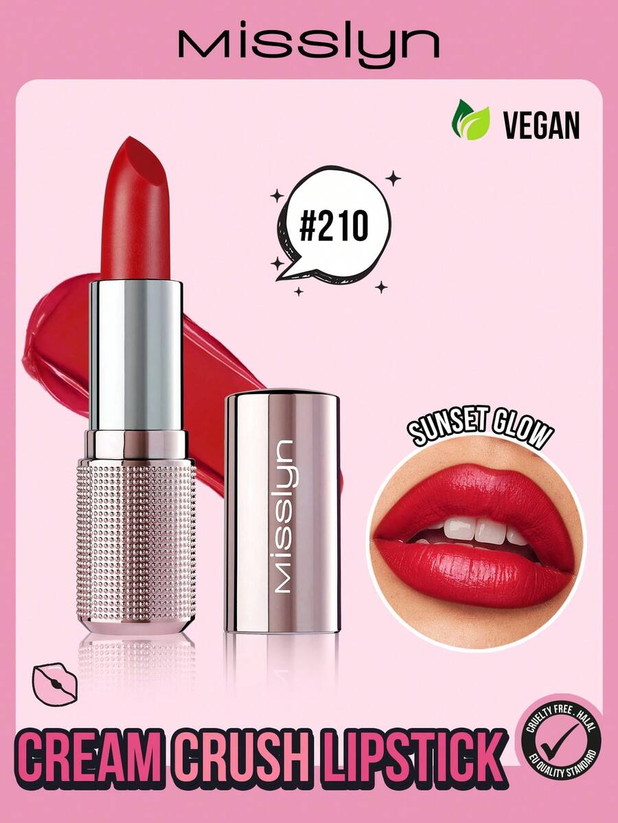 MISSLYN 1pc Cream Crush Lipstick,Creamy Hydrating Satin Lipstick,High-Shine Buildable Nude Lip Color,Non-Sticky Rich Pigment Lip Makeup For Daily Wear,Party & Y2K Looks,Birthday & Valentine's Day Gift,Vegan & Cruelty-Free,Brand Beauty Cosmetic