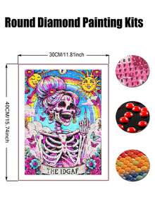Skull Diamond Art Kits For Adults, Skeleton Diamond Painting Kits For Adults, 5D DIY Paint By Diamond Round Full Drill Home Wall Decor Gift - Multicolor - View 3