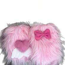 1 Pair Cute Sweet Girl Pink Fuzzy Leg Warmers Female Student Heart Bow Subculture Hot Girl Y2K Sock Warmers - 粉色 - 查看 5