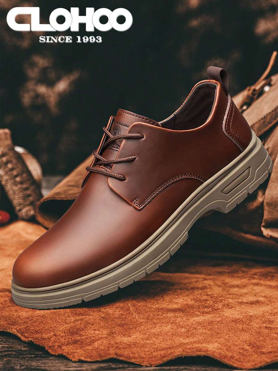 CLOHOO Brand Handmade Men's Shoes, Business Casual Shoes, Breathable Soft Sole Comfortable Classic Lace-Up Work Shoes, Fashionable Wedding Shoes For Men - Dark Brown - View 1