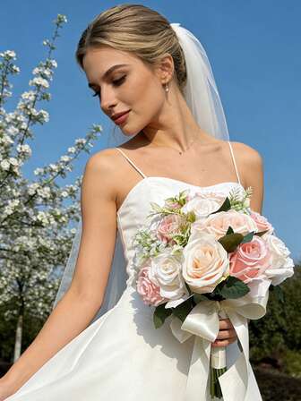 1PC 10inch Wedding Bouquets For Bride Bridesmaid Bouquet Artificial Roses For Wedding Valentine's Day Church Home Decoration