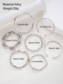 7件套简约时尚金属串珠手链套装，适合女性、情侣、男女通用，可用于度假、约会、日常佩戴、派对、婚礼等场合，也可作为送给妈妈或朋友的礼物。 - 銀色 - 查看 5