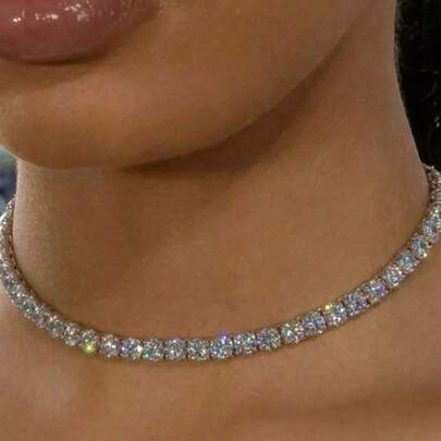 1pc Women Diamond Encrusted Choker Necklace, Formal Occasion Neck Choker Collar