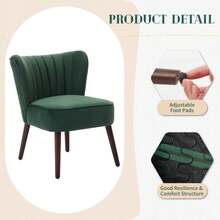 Sillón de Terciopelo Moderno - Sillón Acogedor sin Brazos con Patas de Madera, Ideal para Sala, Oficina o Dormitorio - Color Verde - Verde Oscuro - Ver 5