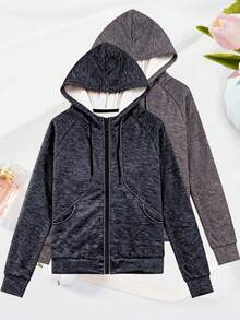 Women's Hooded Zip-Up Sweatshirt Jacket With Pockets, Outdoor Sports Casual Wear, Suitable For Fitness And Daily Wear - Dark Grey - View 4