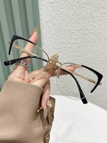 1 par de gafas de mujer con montura de metal de ojos de gato en bloques de color, patas personalizadas con resorte, con un estilo retro y elegante de bordes finos y transparentes - Multicolor - Ver 8
