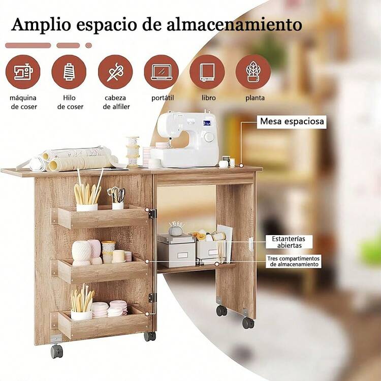 Mesa De Coser Plegable Multiusos Para Artesanías Y Computado - Caqui - Añade 7