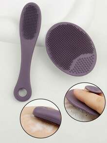 2 Pieces Silicone Facial Cleanser Set, Soft Silicone Facial Cleanser, Multi-Functional Mini Brush, Blackhead Remover, Facial Cleanser, Nostril Brush, Finger Brush, Facial Skin Cleaning And Massage Brush, Suitable For Home And Travel. Festival Gifts. - Multicolor - View 1