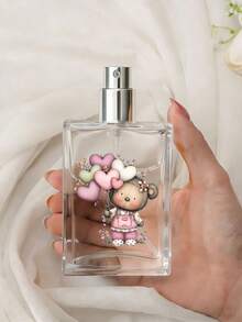 50ml Glass Refillable Perfume Bottle With Teddy Bear & Heart Bouquet Pattern, Mini Travel Spray Bottle, Perfect Gift For Anniversary, Birthday, Valentine's Day