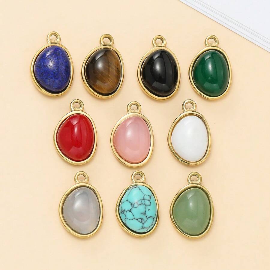 1 pieza Colgante de acero inoxidable con cuentas de piedras naturales, colgante DIY para hacer collares y pulseras, suministros para joyería