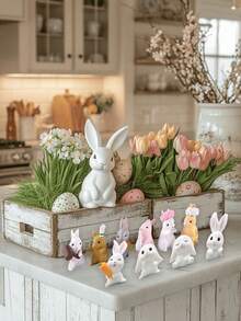 7/6/1 复活节装饰品套装，迷你兔子/胡萝卜摆件，装饰品，DIY工艺品，创意礼物，适合节日派对、家居装饰和桌面装饰 - 彩色 - 查看 7