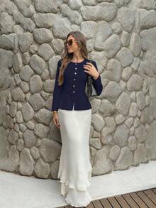 Nuevo cárdigan de punto para mujer de FOR BEAUTY, adecuado para primavera, otoño e invierno, de estilo casual elegante y minimalista, con cuello redondo, manga larga y botones metálicos, suéter sólido de moda para ir al trabajo - Jóvenes de nivel medio y alto - Ver 2