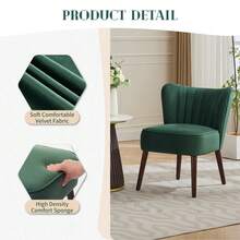 Sillón de Terciopelo Moderno - Sillón Acogedor sin Brazos con Patas de Madera, Ideal para Sala, Oficina o Dormitorio - Color Verde - Verde Oscuro - Ver 6