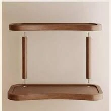 Dual-Layer Walnut Countertop Storage Rack, Elegant Organizer For Cosmetics, Fragrances, And Skincare, With Separate Enclosed Compartments, Suitable For Bathroom, Kitchen, And Desk, Makeup Room Decor - Brown - View 7