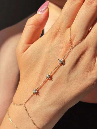 EleRunis 1PC 925 Sterling Silver Dainty Devil's Eye Ring Bracelet Hand Chain For Women Dainty Cubic Zirconia Bracelet And Ring Chain Body Jewelry Daily Wear Wedding Party Engagement Anniversary Valentine's Day