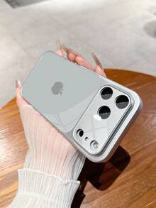 1pc New Minimalist Gray Apple Design Luxury Large View Tempered Glass With Lens Protection Phone Case Compatible With IPhone 17/17Pro/17ProMax/17Air/16/16Pro/16ProMax/16Plus/15/15Plus/15Pro/15ProMax/14/14Plus/14Pro/14ProMax/13/13Pro/13ProMax/12/12Pro/12ProMax/11/11ProMax, Matte Anti-Drop, Metal Paint Full Coverage High-End Protective Cover